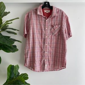 Penguin Button Up Shirt Large Classic Fit Red Casual Short Sleeve Mens Plaid